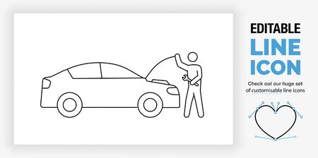 Editable line icon of a car mechanic looking under the hoodのイラスト素材