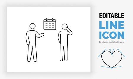two stick figure people standing next to a calendarのイラスト素材