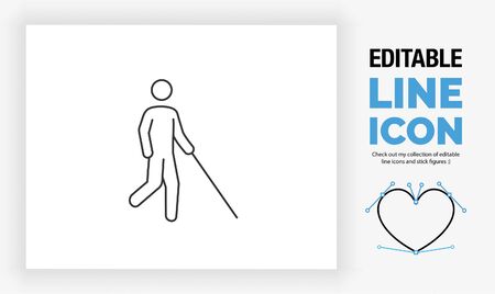 Editable line icon of a blind person walkingのイラスト素材