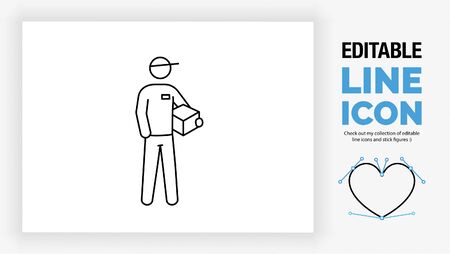 ditable line icon of a postman delivering a boxのイラスト素材