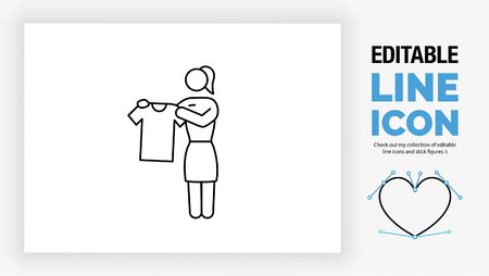 Editable line icon of a stick figure girl working in a clothing storeのイラスト素材