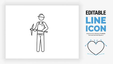 Editable line icon of a stick figure mine workerのイラスト素材
