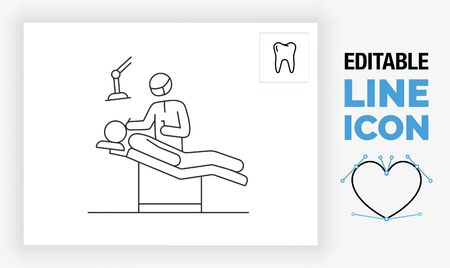 Editable line icon of a dentist and a patientのイラスト素材