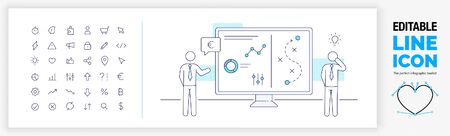 Editable line illustration of two business stick figure people giving a presentationのイラスト素材