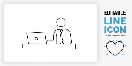 Editable line icon of a stick figure person on a computervのイラスト素材