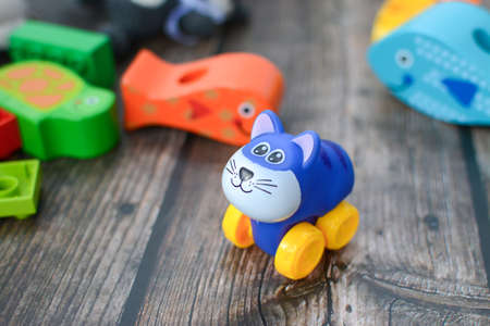 Small colorful plastic toys in the kindergartenの写真素材