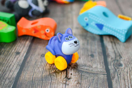 Small colorful plastic toys in the kindergartenの写真素材
