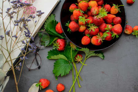 Sweet cold soup made of strawberries and organic vegan milkの写真素材