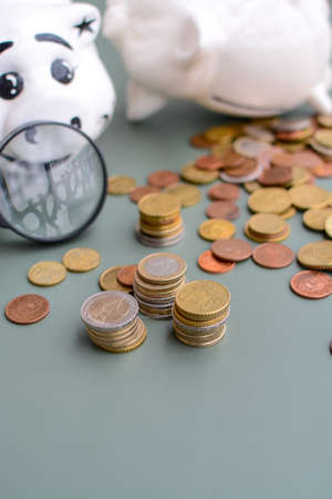 Counting last money left in the piggy bankの写真素材