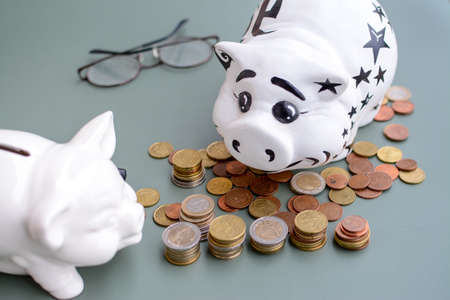 Counting last money left in the piggy bankの写真素材