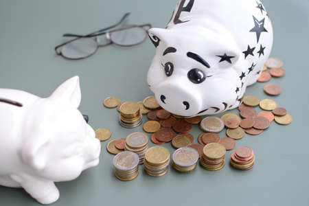 Counting last money left in the piggy bankの写真素材