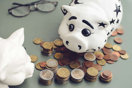 Counting last money left in the piggy bankの写真素材