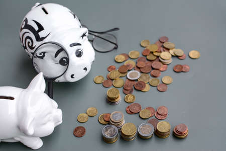 Counting last money left in the piggy bankの写真素材