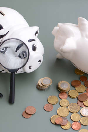 Counting last money left in the piggy bankの写真素材