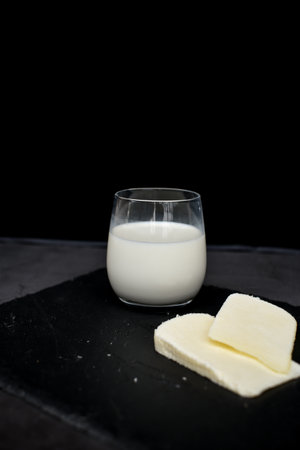 Milk products on black backgroundの写真素材
