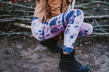 Woman legs in colorful yoga pantsの写真素材