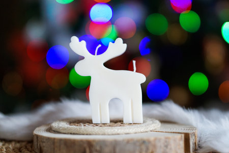 Christmas reindeer decoration with bokeh lights on background.の写真素材