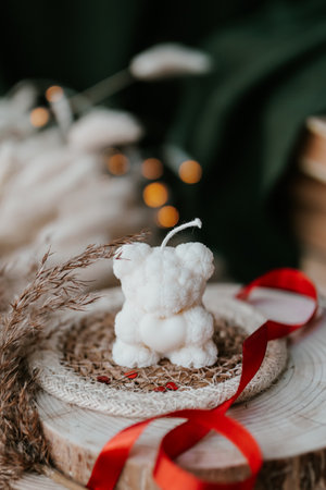Bear shaped soy wax candle, Christmas decorationの写真素材
