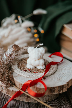 Bear shaped soy wax candle, Christmas decorationの写真素材