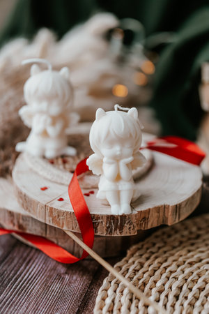 Christmas and New Year decoration on wooden background. Selective focus. Holiday.の写真素材