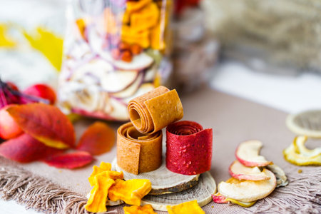 Autumn still life with dried fruits and spices. Selective focus.の写真素材