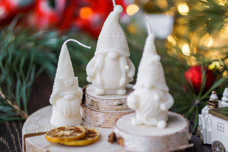 Christmas and New Year Decorations on a wooden background. Selective focus.の写真素材
