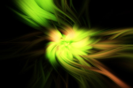 Bright green with yellow, abstract flower, black in the dark. A unique image to stimulate the imagination, can be used as a canvas or a gift for a friend.の写真素材