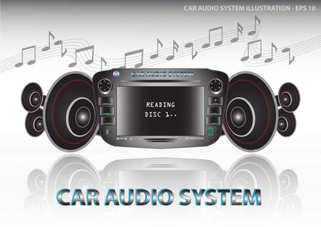 Car audio system (video and audio/car dvd player include radio/fm tuner/equalizer) with speakers illustration, easy to modifyのイラスト素材