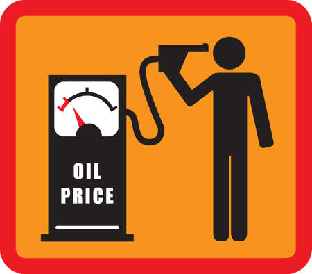 the man commits suicide with the pistol of the gasoline pump (FALLING OIL PRICE) illustration, flat designのイラスト素材