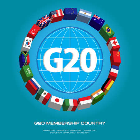 G20 country flags or flags of the world (economic G20 country flag) illustrationのイラスト素材