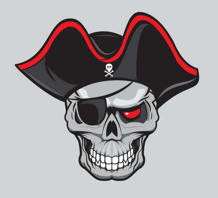 pirate skull with hat isolated for tattoo or t-shirt designのイラスト素材