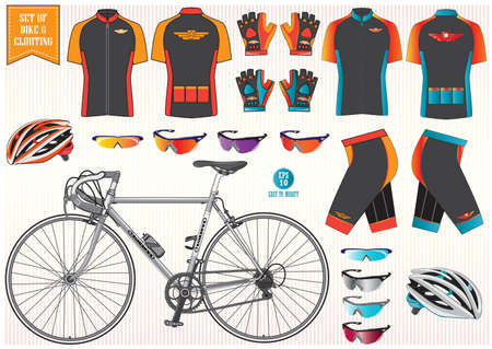 Bike or Bicycle clothing and equipment bike helmet clothing sun glass illustration easy to modifyのイラスト素材