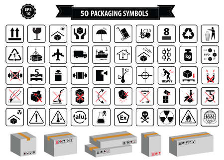 Set of boxes and cardboard sign, isolated.のイラスト素材