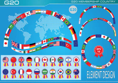 G20 countries flags or flags of the world economic G20 countries flag illustration . easy to modifyのイラスト素材
