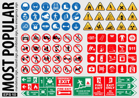 Most Popular mandatory hazard, prohibited, fire emergency sign.のイラスト素材