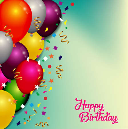 green background balloons birthday partyのイラスト素材