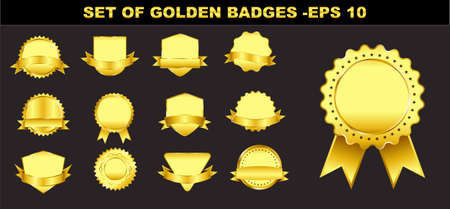 set of christmas golden badges or golden ribbon. easy to modifyのイラスト素材