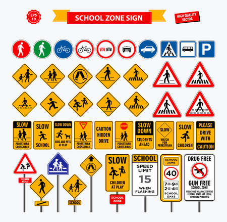 Set of school sign zone, pedestrian, and other street school zone. easy to modifyのイラスト素材