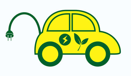 electric car or electric vehicle with green energy concept to save the   energy. easy to modifyのイラスト素材