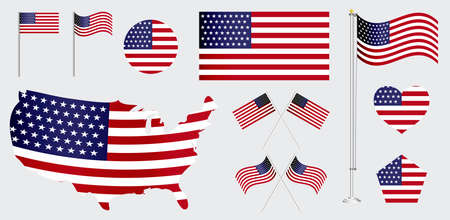 set of american flag clip art. easy to modifyのイラスト素材