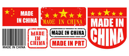 set of made in china label for retail product or fabric items. easy to modifyのイラスト素材
