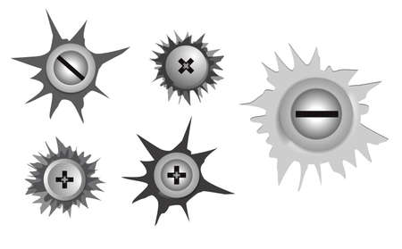 set of realistic metal screw stainless, with crack effect. easy to modifyのイラスト素材