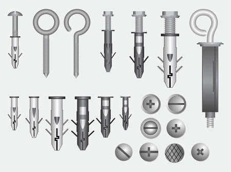 set of realistic metal screw stainless. easy to modifyのイラスト素材