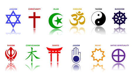 world religion symbols colored signs of major religious groups and religions.   easy to modifyのイラスト素材