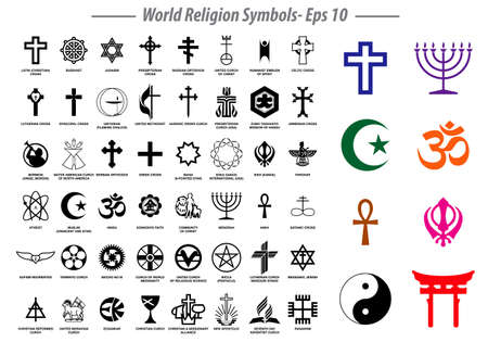 world religion symbols signs of major religious groups and other religions isolated. easy to modifyのイラスト素材