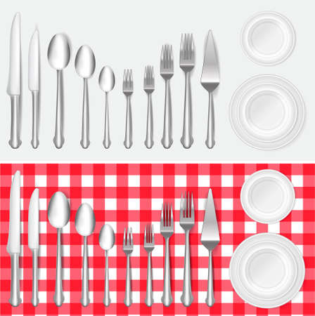 set of realistic knife fork and spoon, in dinner concept. easy to modifyのイラスト素材