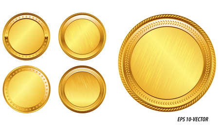 set of realistic gold coin. easy to modifyのイラスト素材