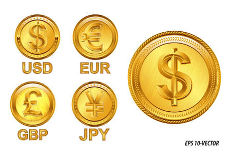famous world currencies in golden coin concept. easy to modifyのイラスト素材