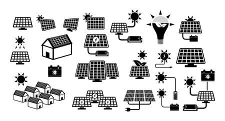set of green energy icon or solar panel icon concept. easy to modifyのイラスト素材