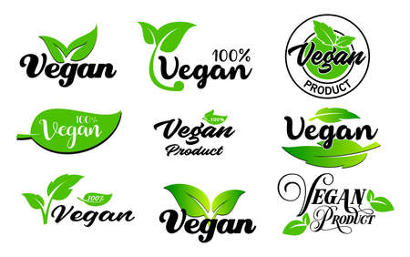 set of vegan signs or green vegan label or green natural badges product concept. easy to modifyのイラスト素材